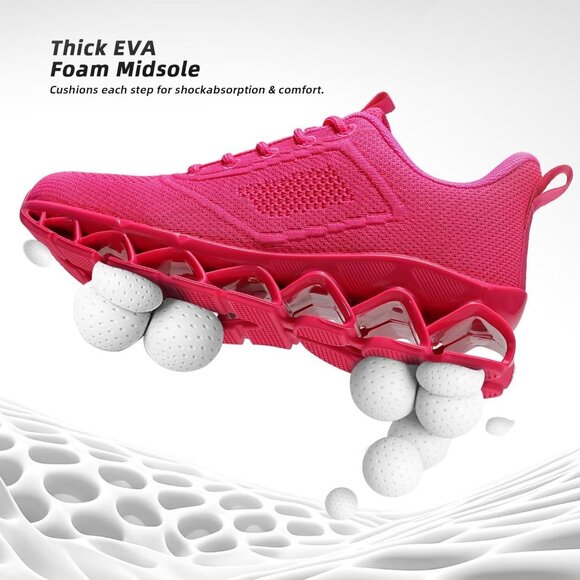 Women's All Dark Pink Sport Gym Walking Running Tennis  Athletic Sneakers Shoes - Picture 6 of 7
